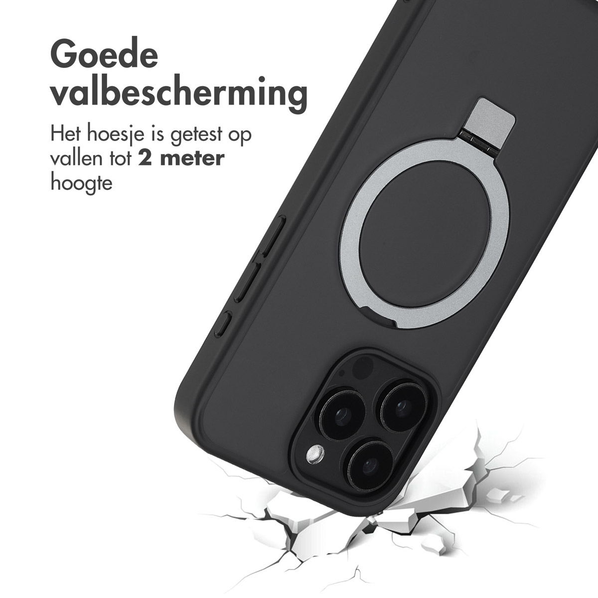 ACCEZZ Stand ad Anello Backcover metallo Cover per Apple iPhone 15 Pro Max, Nero