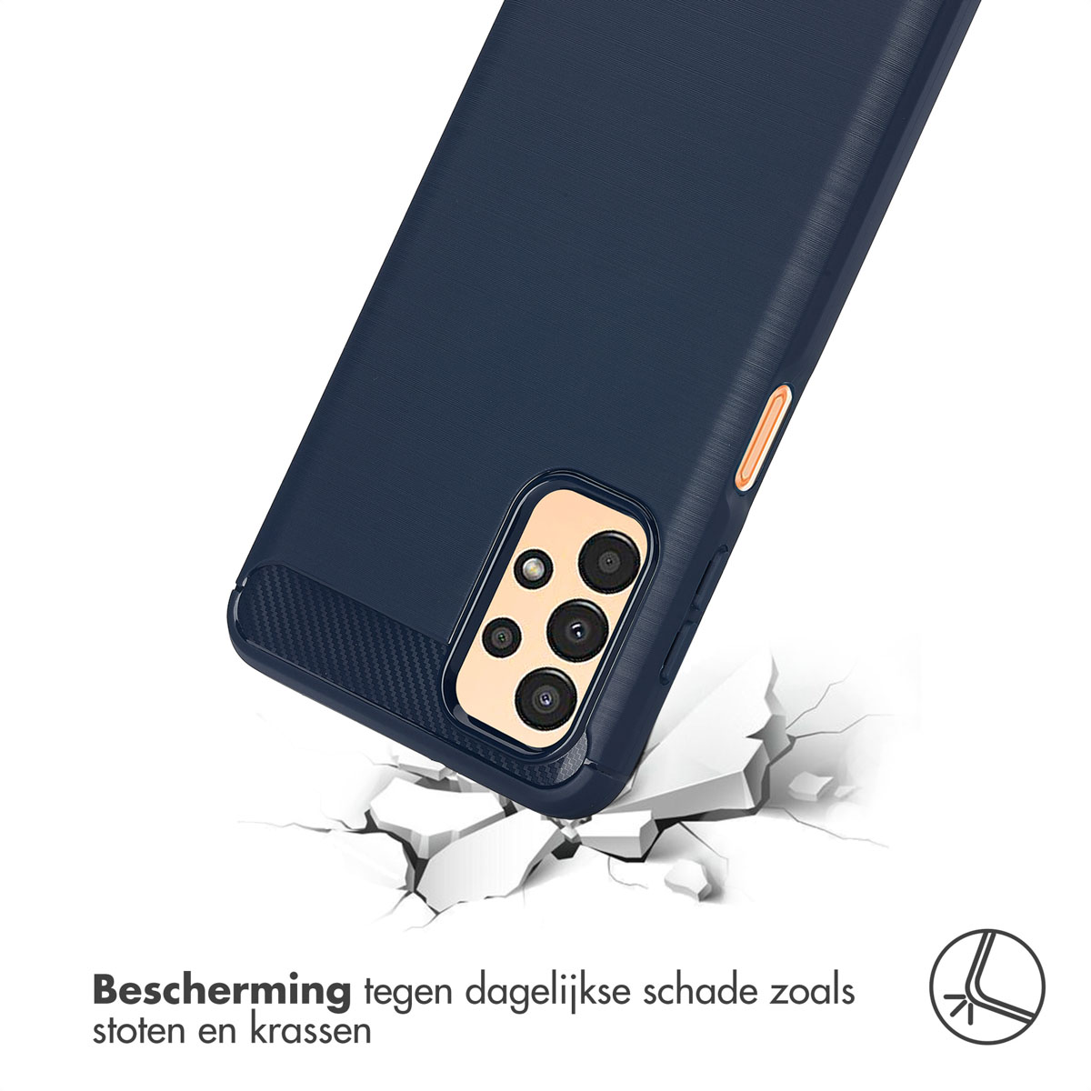 Telefoonhoesje met tekst 'Bescherming tegen dagelijkse schade'.