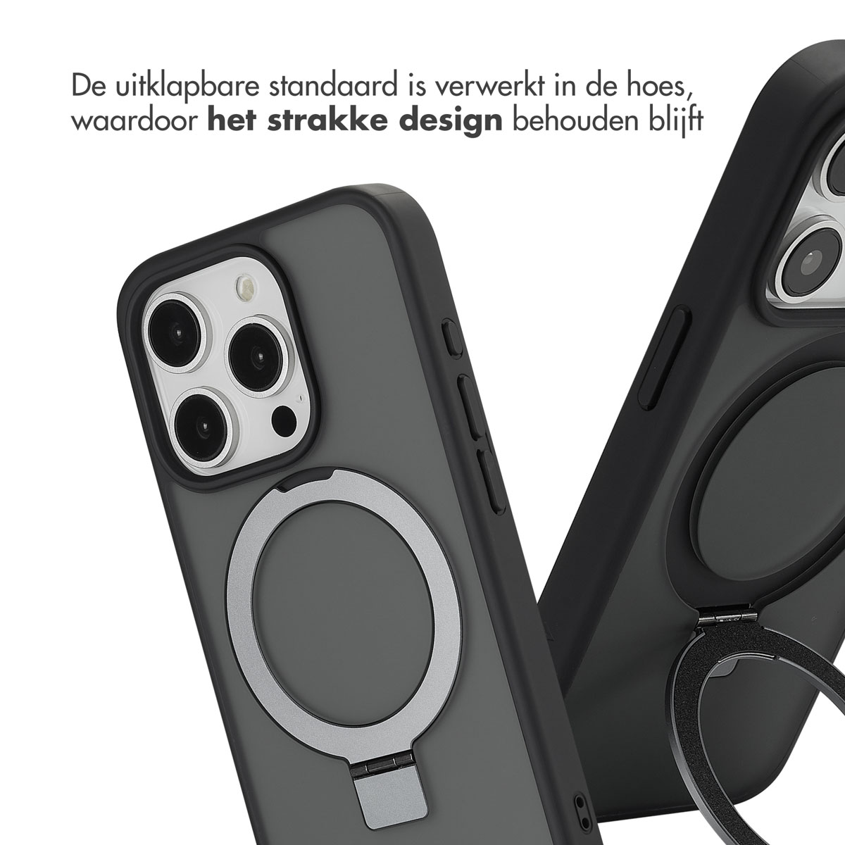 ACCEZZ Stand ad Anello Backcover metallo Cover per Apple iPhone 15 Pro, Nero