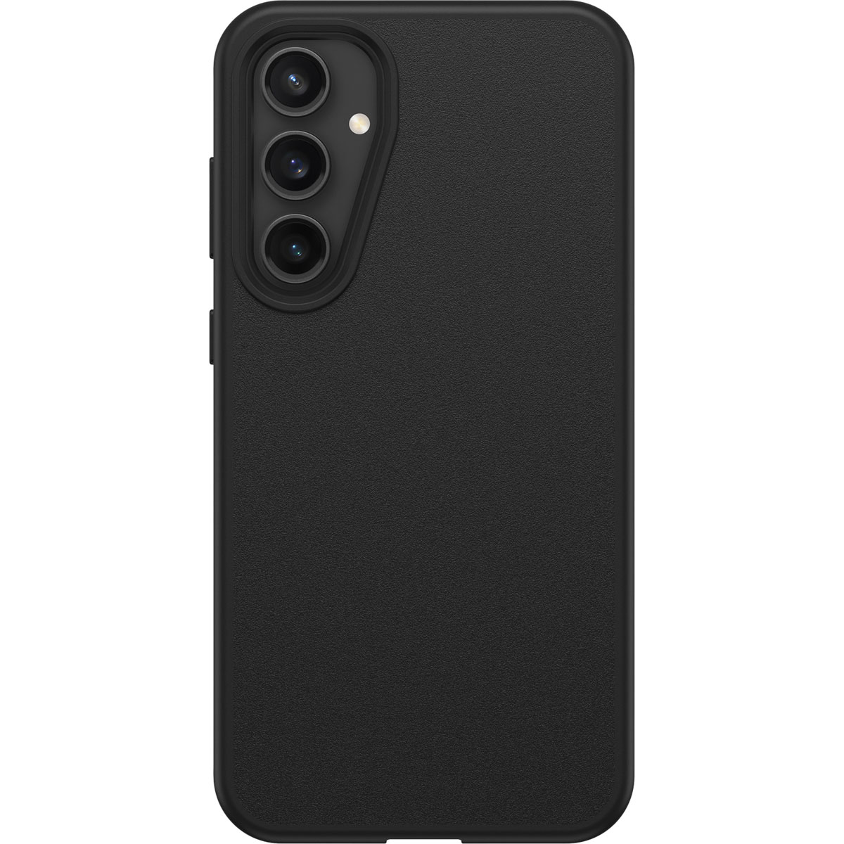 Black phone case, with three camera lenses. The phone has a black screen and is in a case.