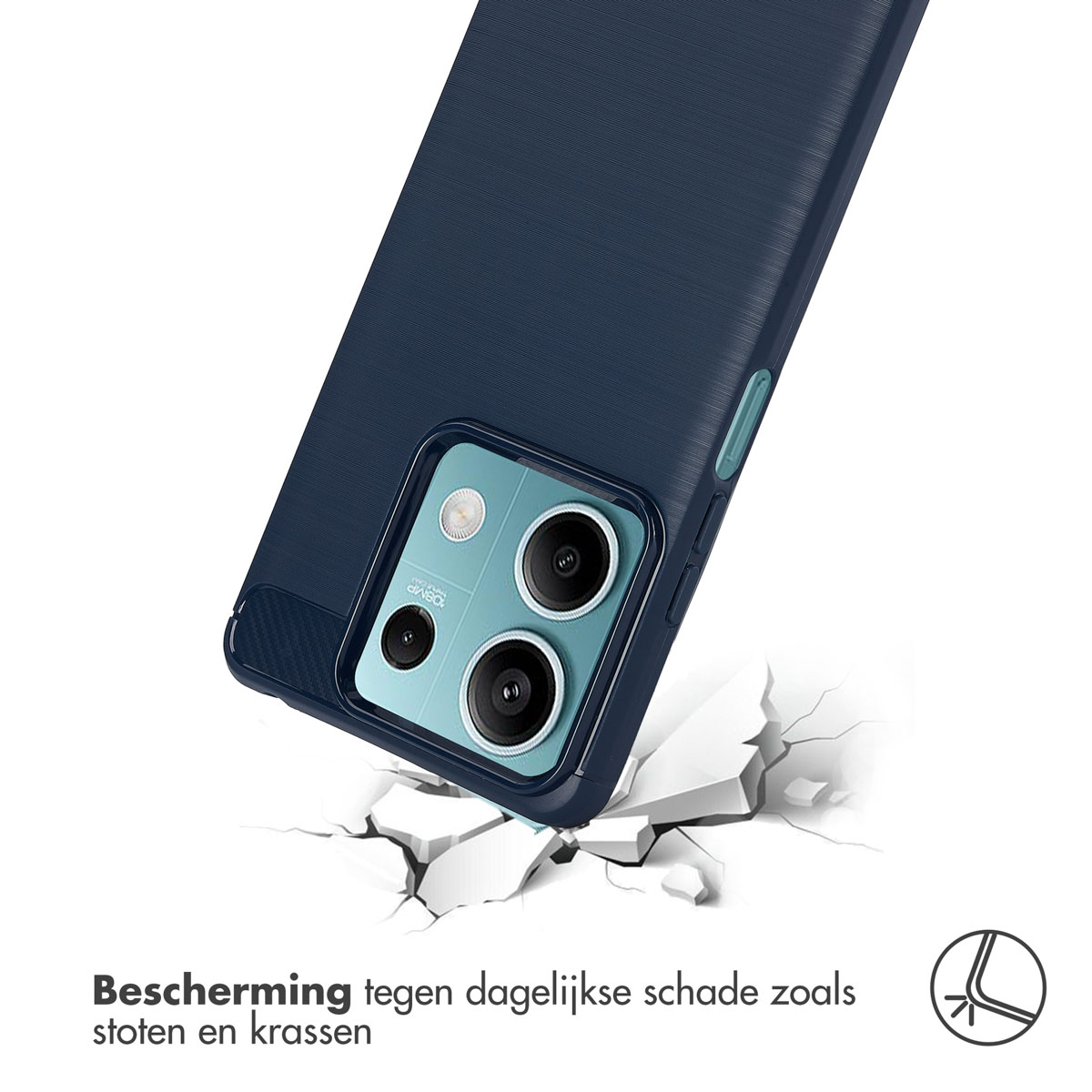 Une coque de téléphone sur un téléphone, montrant la caméra du téléphone et le texte de protection.