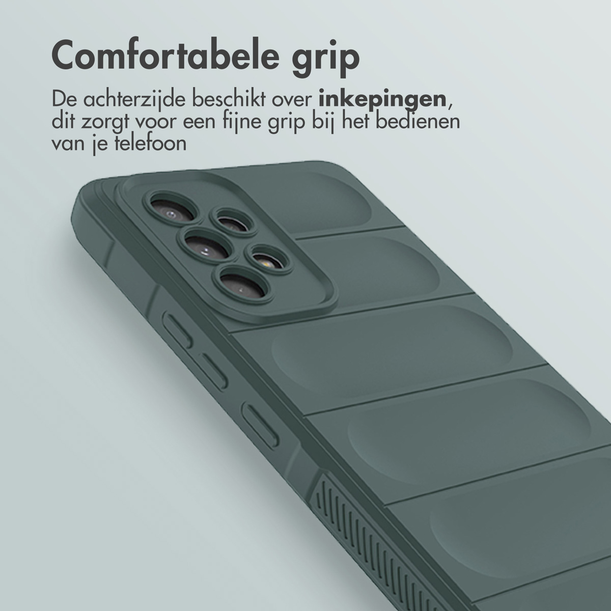 Coque de téléphone verte, dos texturé avec indentations. La coque est sur fond gris clair.