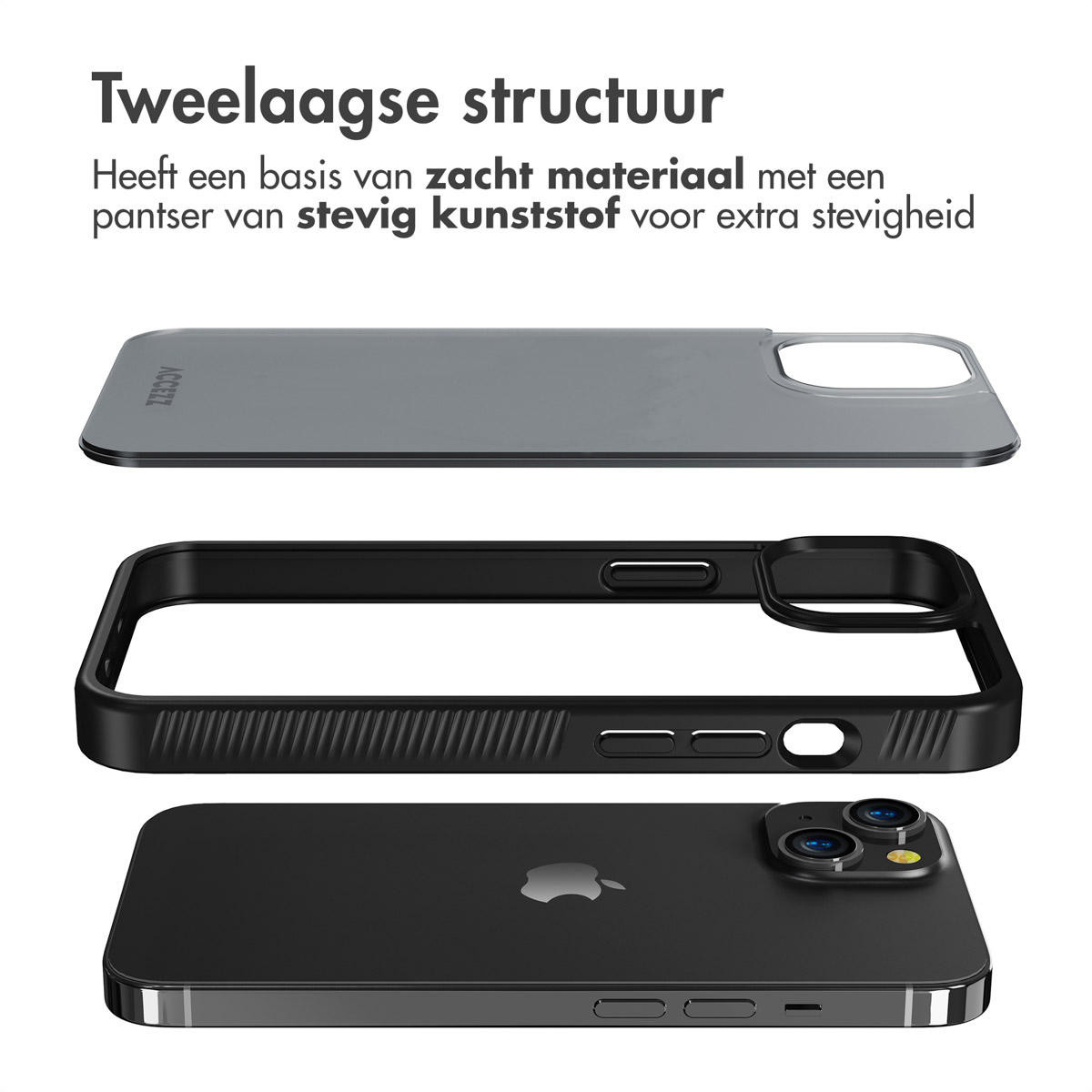 Custodia per telefono a tre strati, realizzata con base in materiale morbido e armatura in plastica dura per una maggiore resistenza.