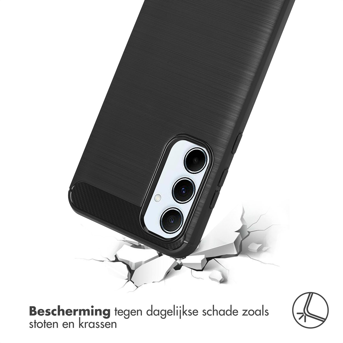 Coque de téléphone noire avec un téléphone qui tombe, démontrant une protection contre les dommages quotidiens.