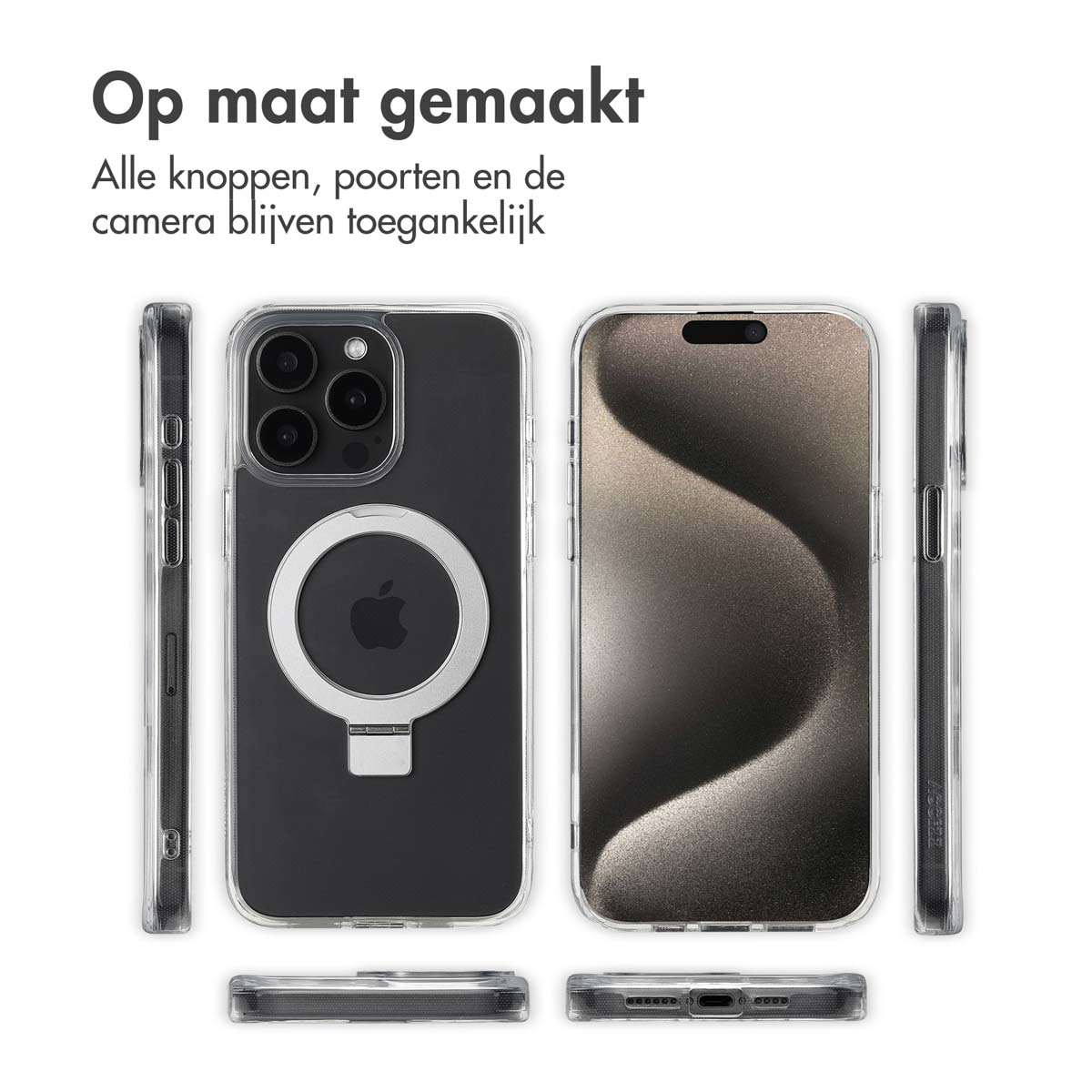 ACCEZZ Ring Stand Backcover met MagSafe, Backcover, Apple, iPhone 15 Pro Max, Transparent