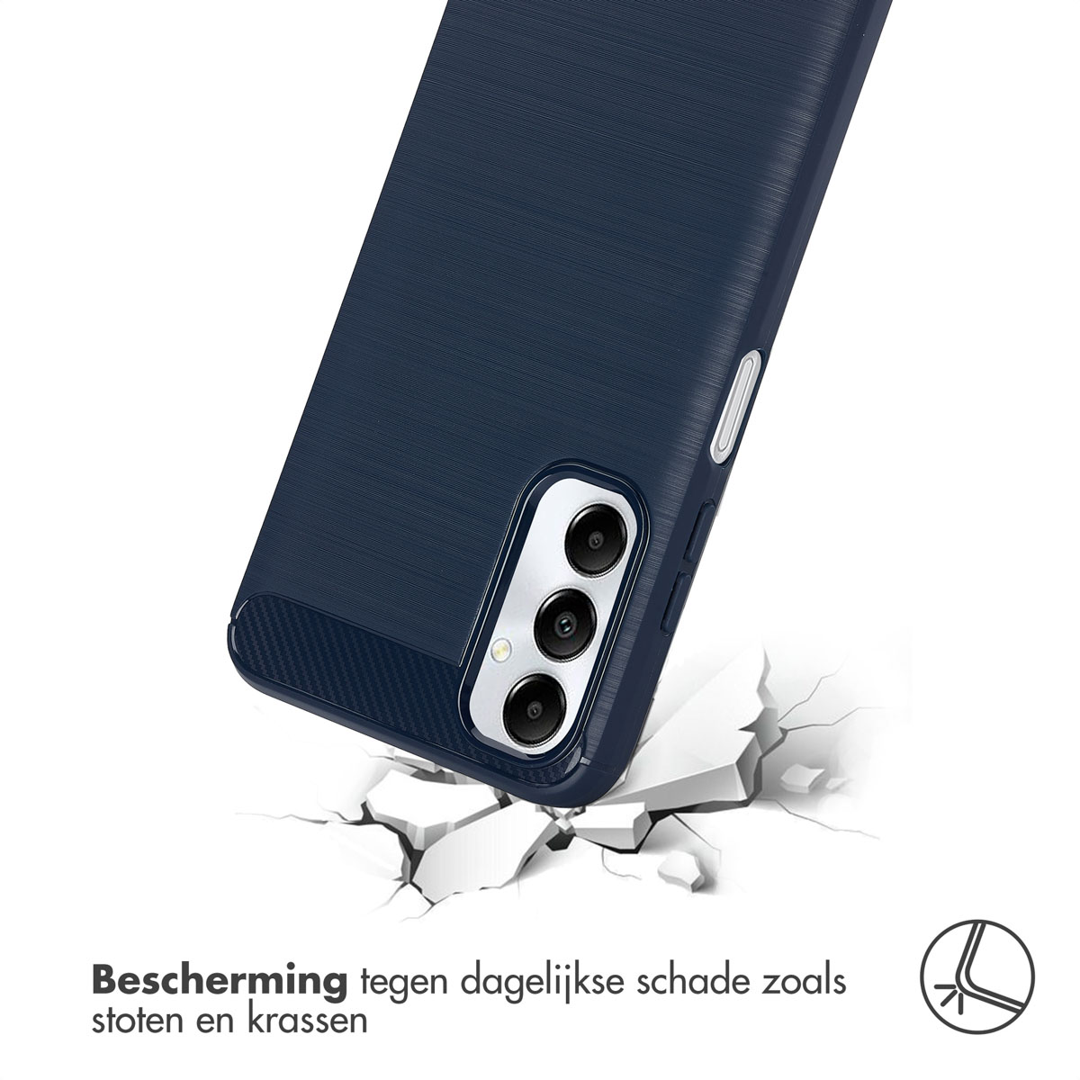 Coque de téléphone avec texte 'Bescherming tegen dagelijkse schade'.
