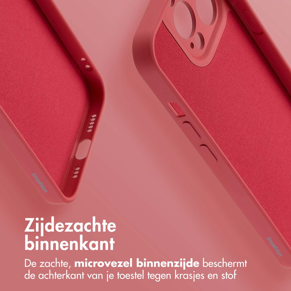Roze telefoonhoes binnenkant met zachte microvezel binnenkant. Close-up.