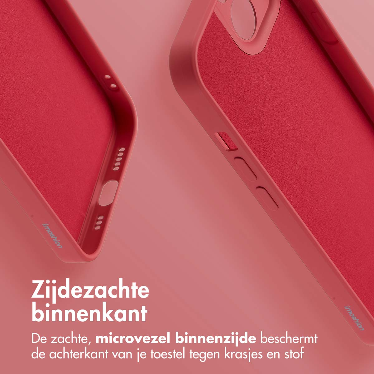 Intérieur de coque de téléphone rouge, montrant une doublure en microfibre douce.