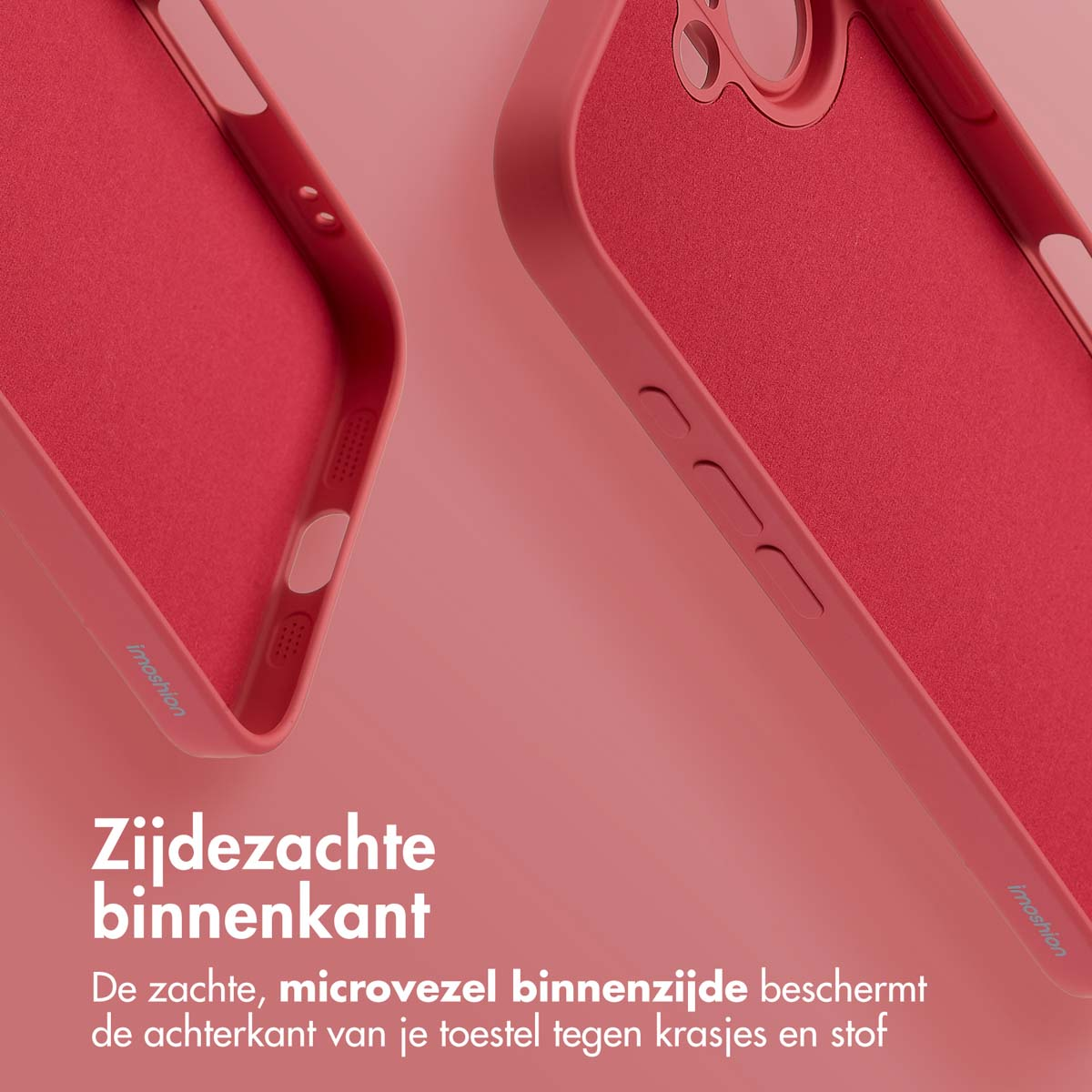 Deux coques de téléphone rouges, montrant la doublure intérieure. Les coques sont lisses, douces, et ont une surface texturée.