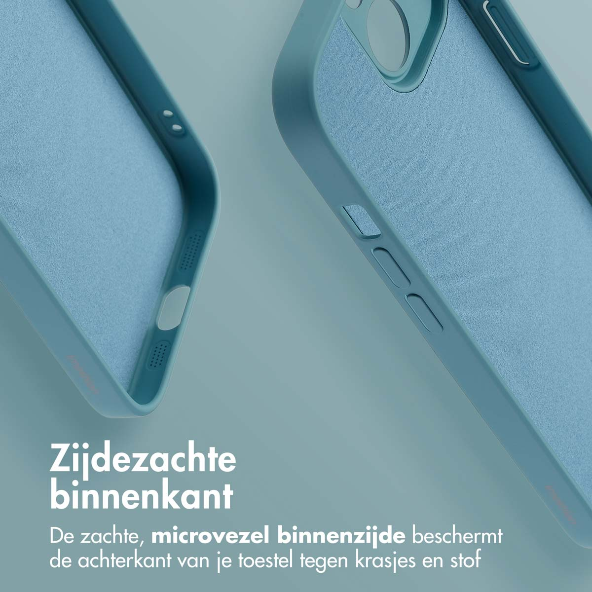 Two teal phone cases side by side. One is open, showing the interior, and the other is closed.