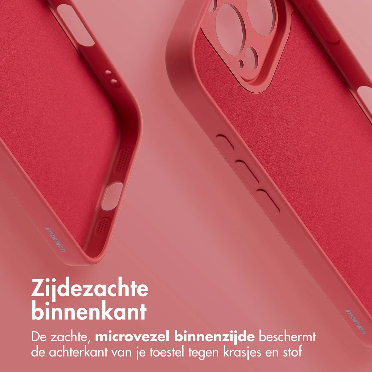 Roze telefoonhoes binnenkant met zachte microvezel binnenkant. Close-up.