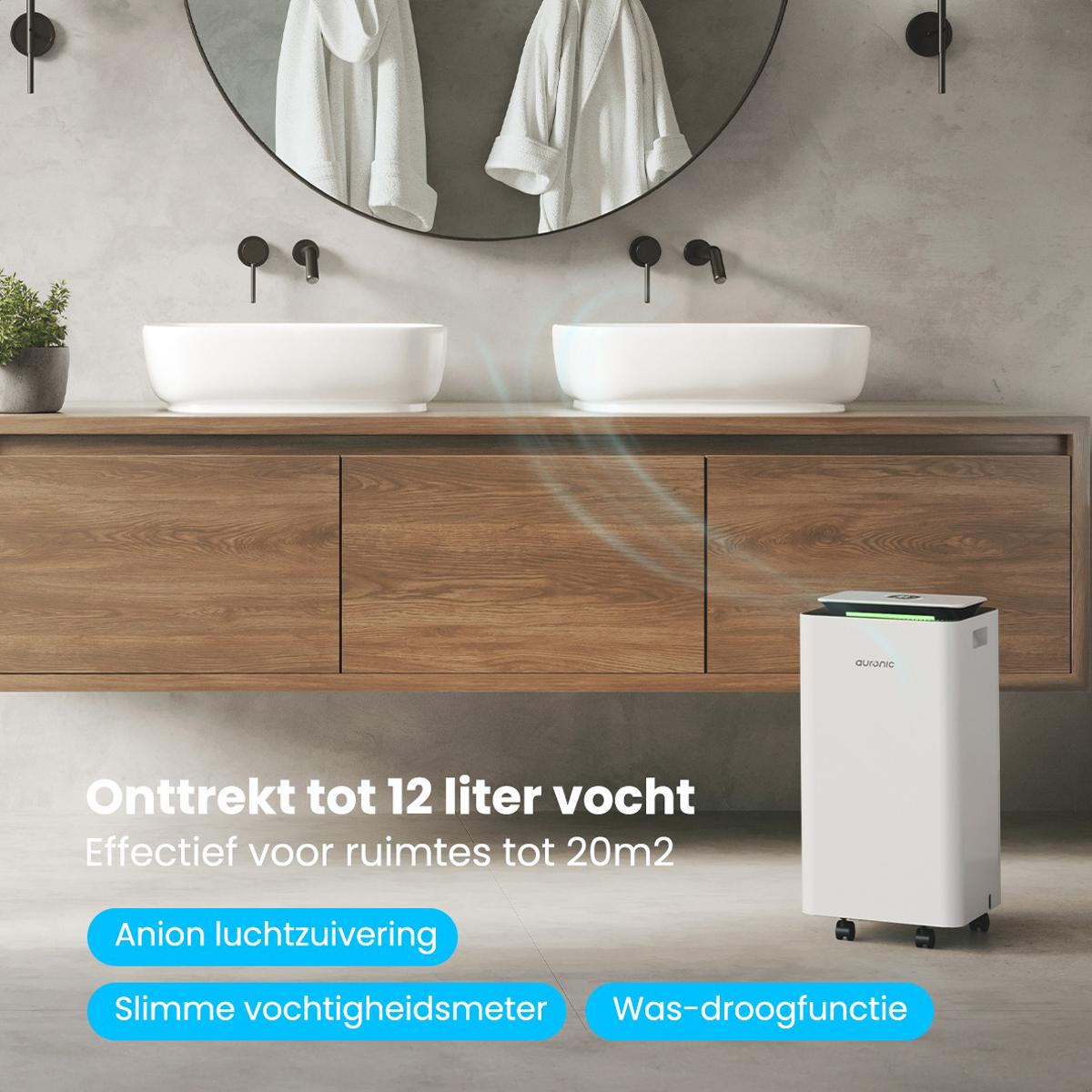 MONZANA® Elektrische Luchtontvochtiger 15 20m² 12l/dag Led Display 24 Uurstimer Luchtreiniger Ontvochtiger Badkamer Huis 1368586111