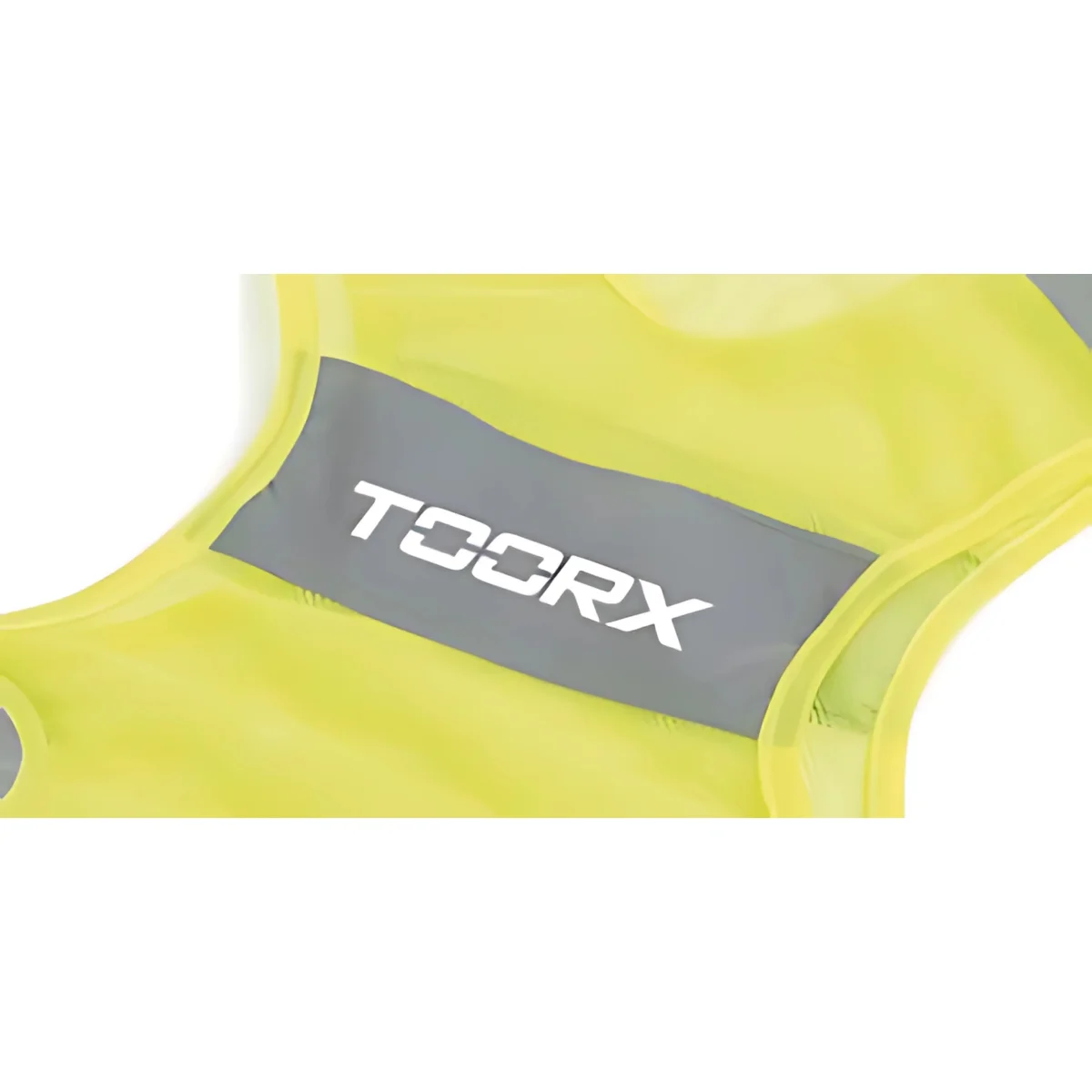 Geel vest met TOORX-tekst op grijze patch.