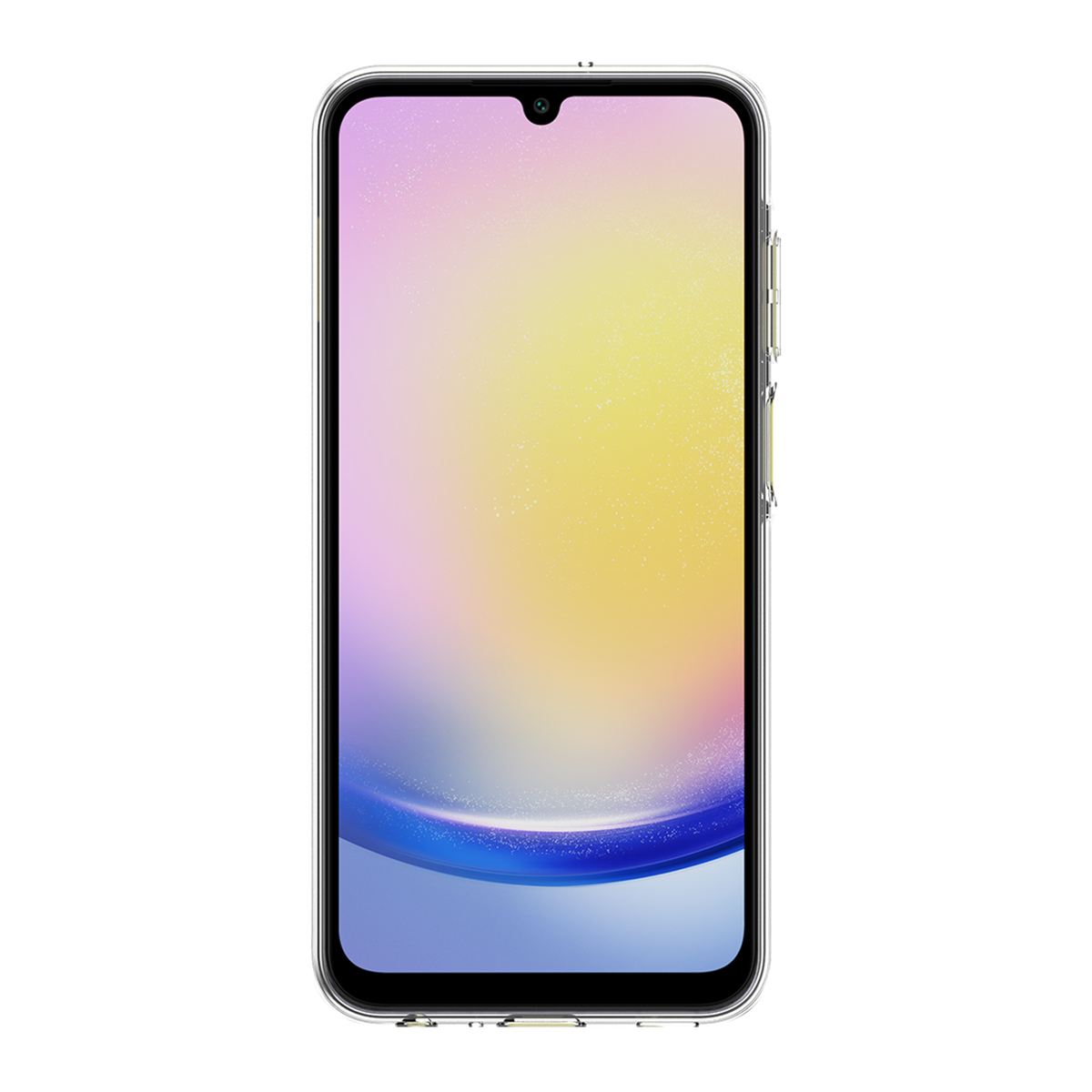 Smartphone sobre fondo blanco. La pantalla muestra un fondo colorido y borroso.