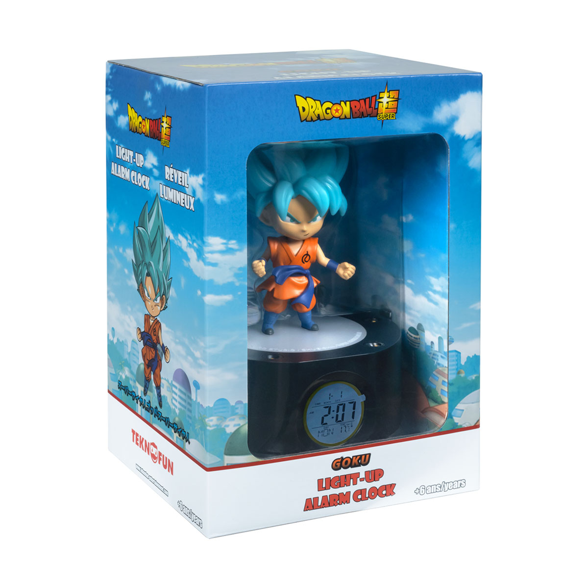 Sveglia di Dragon Ball Z in una scatola. L'orologio presenta Goku e il logo Dragon Ball.