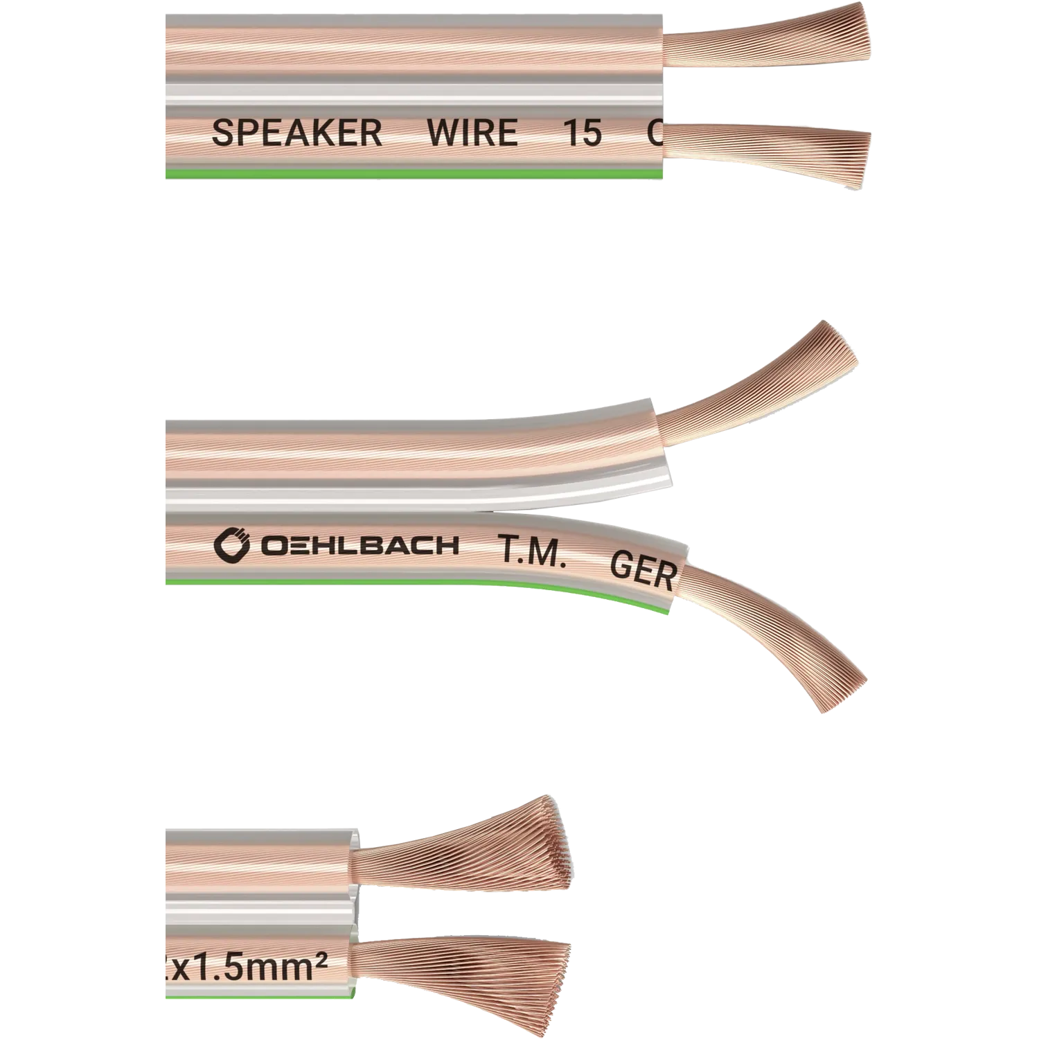 Lautsprecherkabel mit Beschriftungen: Speaker Wire 15 C, Oehlbach T.M. GER, 2x1.5mm².