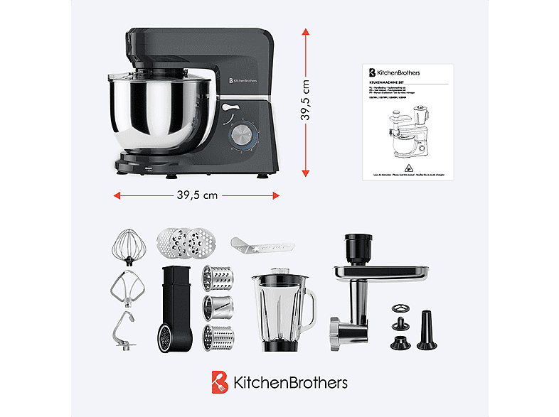 KITCHENBROTHERS KB800 Keukenmachine Antraciet 1500 W | MediaMarkt