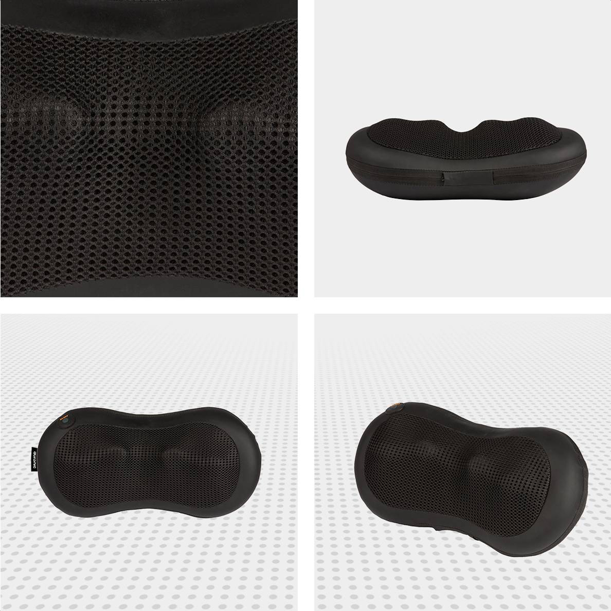 Close-up of a black neck massager with details.