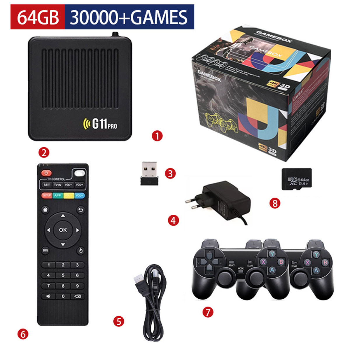 Scatola con console e accessori, inclusi controller e cavi.