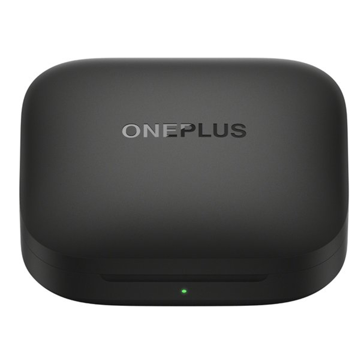 Czarny futerał ładujący słuchawki OnePlus z nazwą marki na górze.