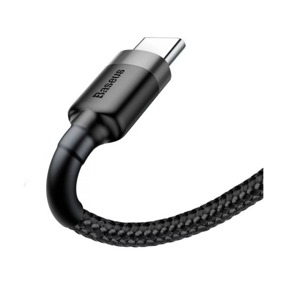 Kabel USB-C Baseus z plecionym kablem, zbliżenie na złącze.