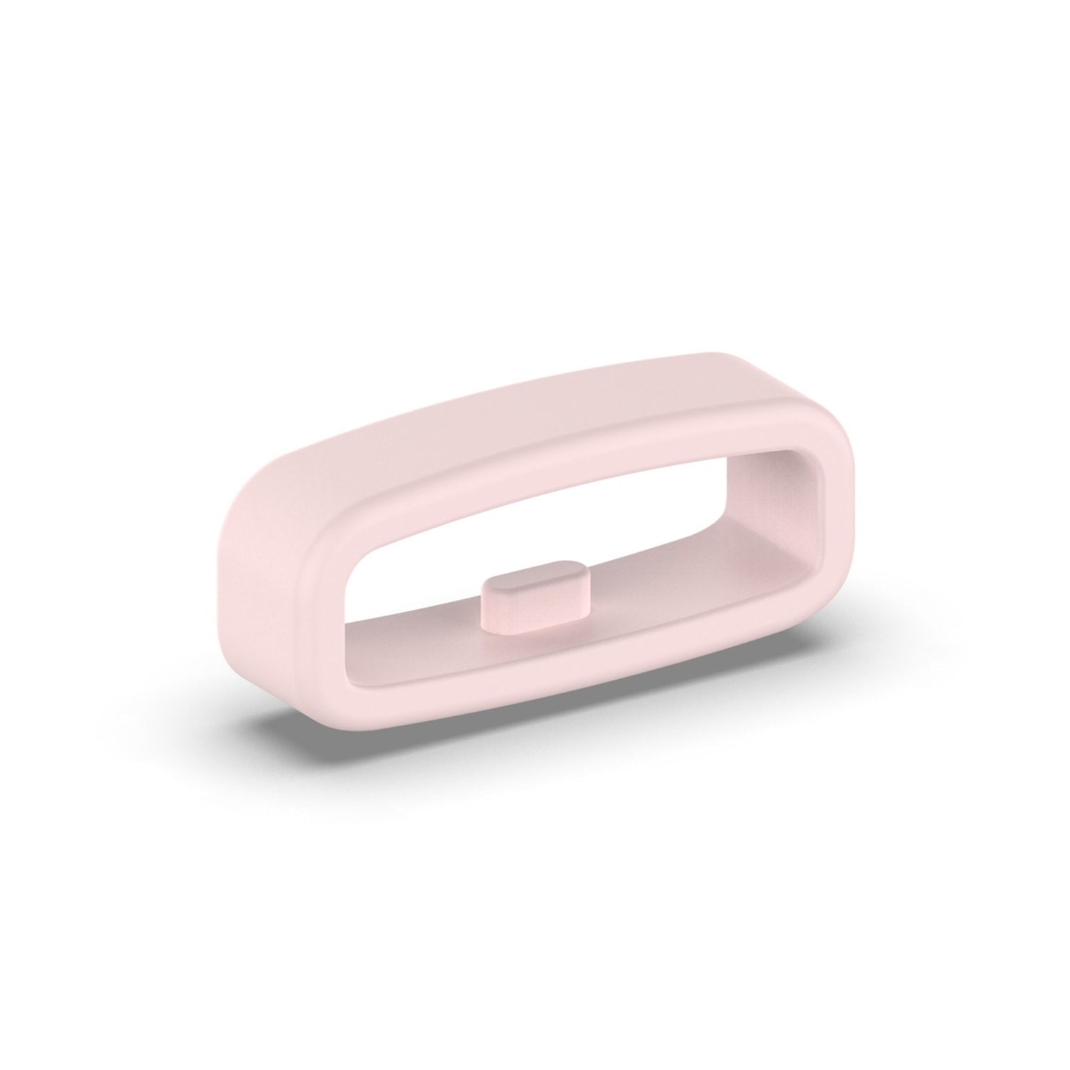 Roze, rechthoekige band voor een smartwatch of fitnesstracker, met een centraal gat.