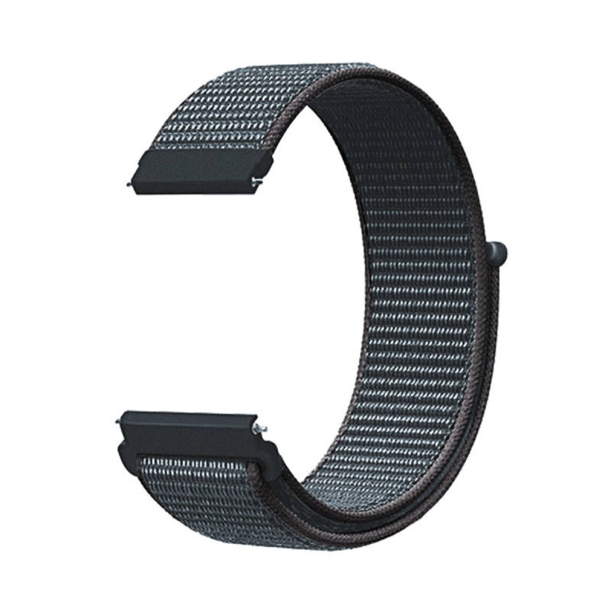 Schwarzes Uhrenarmband mit gewebter Textur. Es ist gebogen und bereit zur Befestigung.