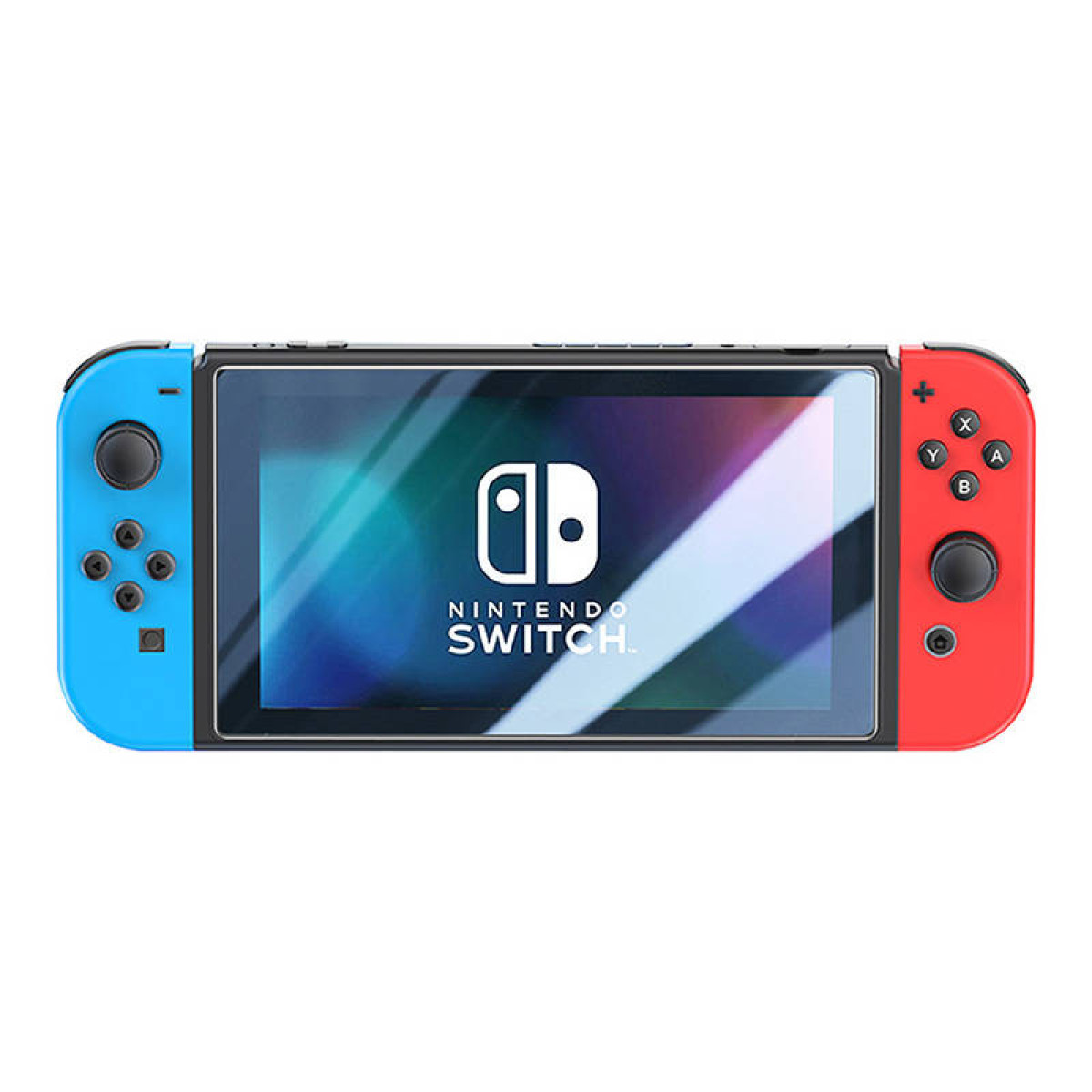 Viene mostrata una console Nintendo Switch. I controller sono blu e rossi.