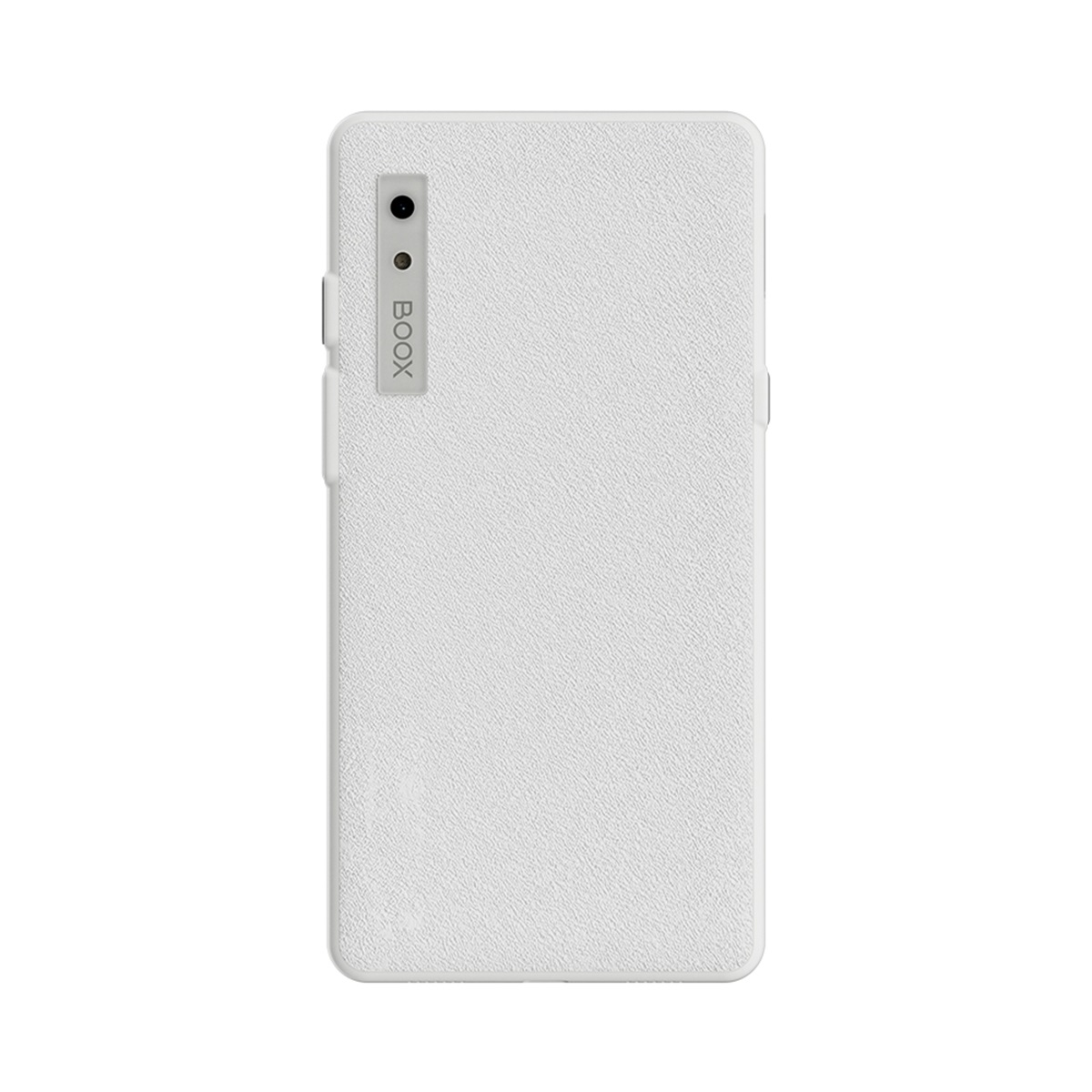 Un teléfono blanco con una cámara en la esquina superior izquierda.