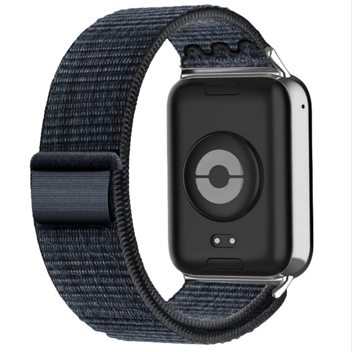 Smartwatch con cinturino nero e quadrante visibile.