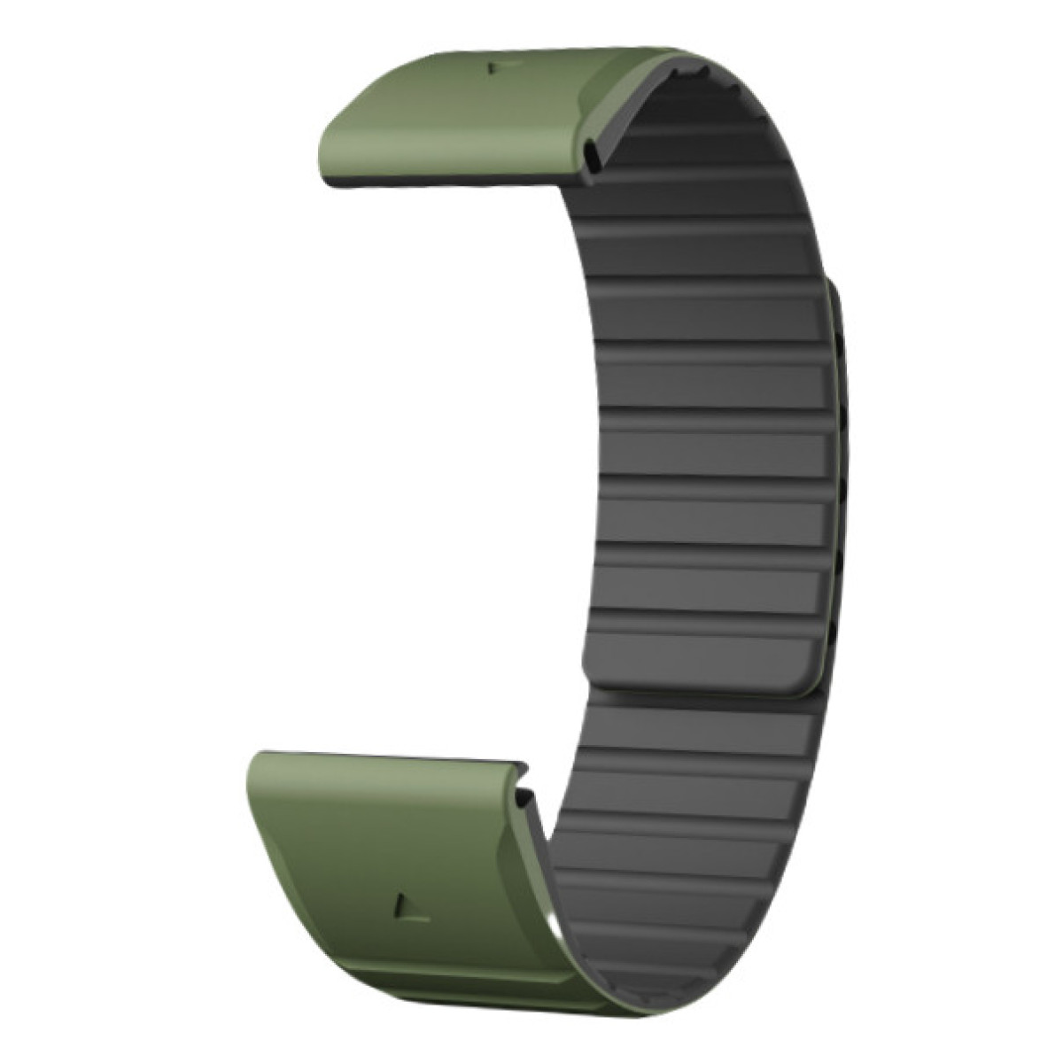 Cinturino verde oliva e nero. Il cinturino è curvo e ha una superficie interna strutturata.
