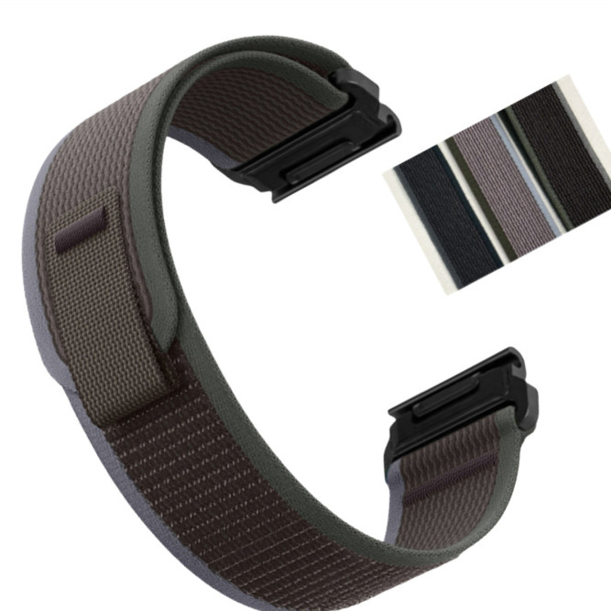 Uhrenarmband in Grau, Schwarz und Braun.