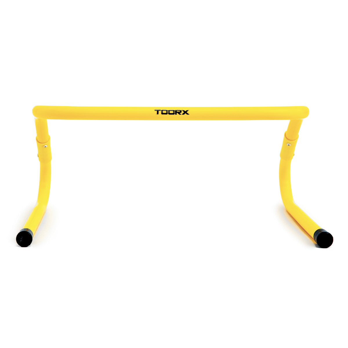 A yellow hurdle on a white background. The hurdle has black feet and the word 'TOORX' on it.