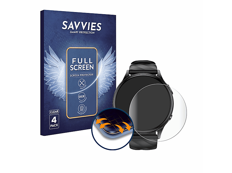 Pellicola Autorigenerante Trasparente Savvies 4 Pezzi Full-Screen Pellicola Protettiva Per Ice-Watch Smart 3.0 1.78 Full Cover Pellicola Copertura [Completa Trasparente, 3D Curved Pellicola Protettiva Ice-Watch