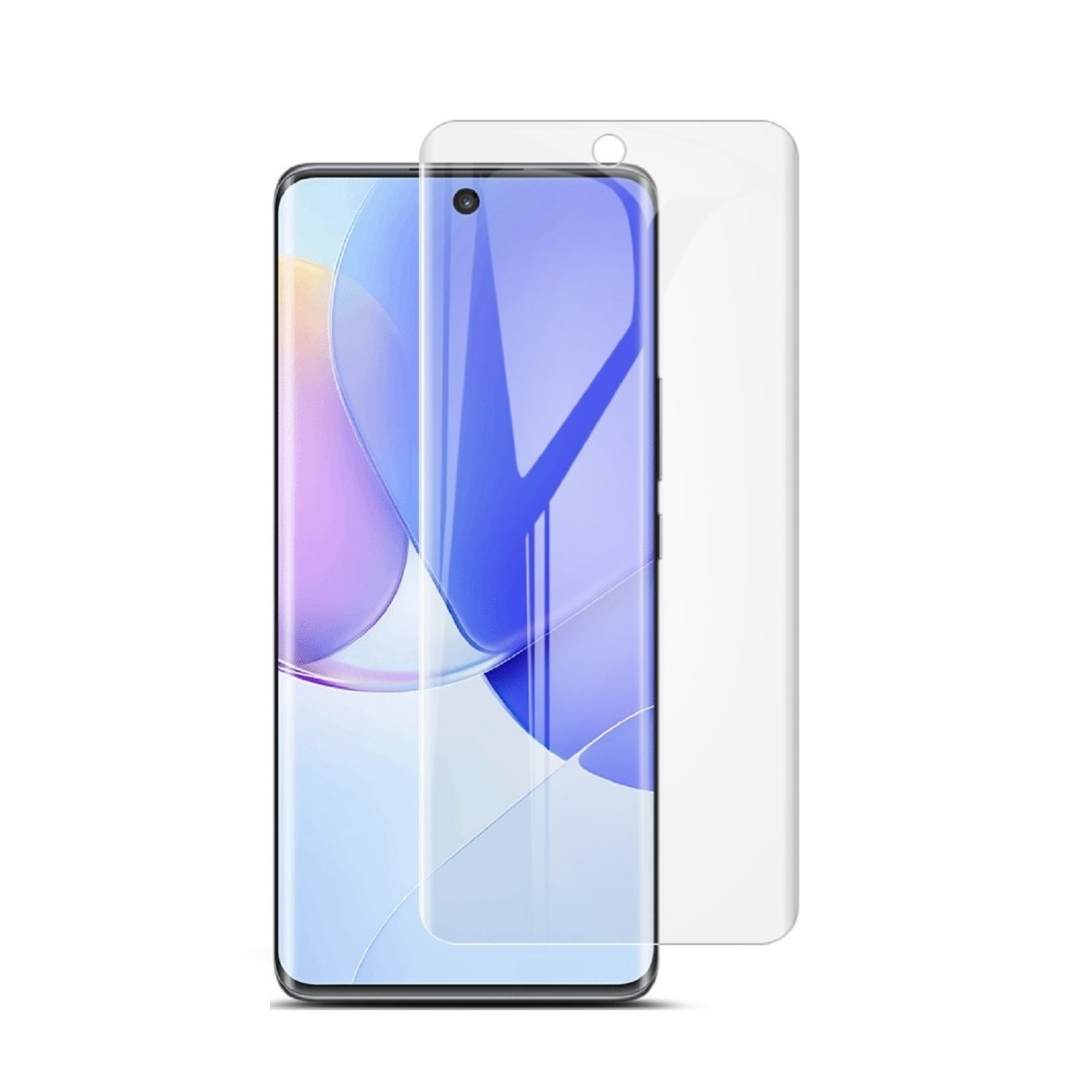 Ein Telefon mit angebrachter Displayschutzfolie. Das Telefon zeigt ein Bild an. Der Schutz ist klar.