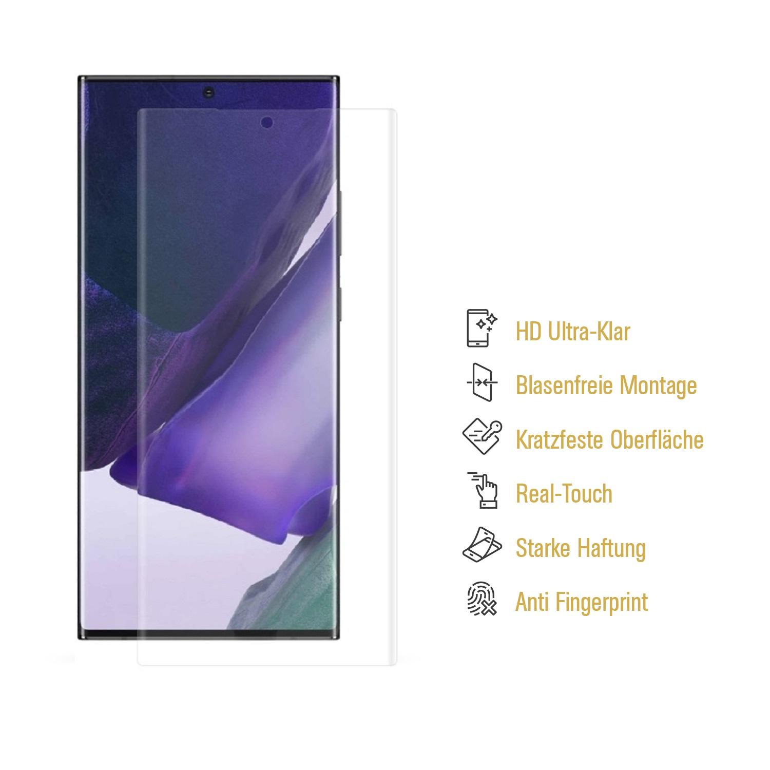 Ein Telefon mit angebrachtem Displayschutz neben einem Glas-Displayschutz.