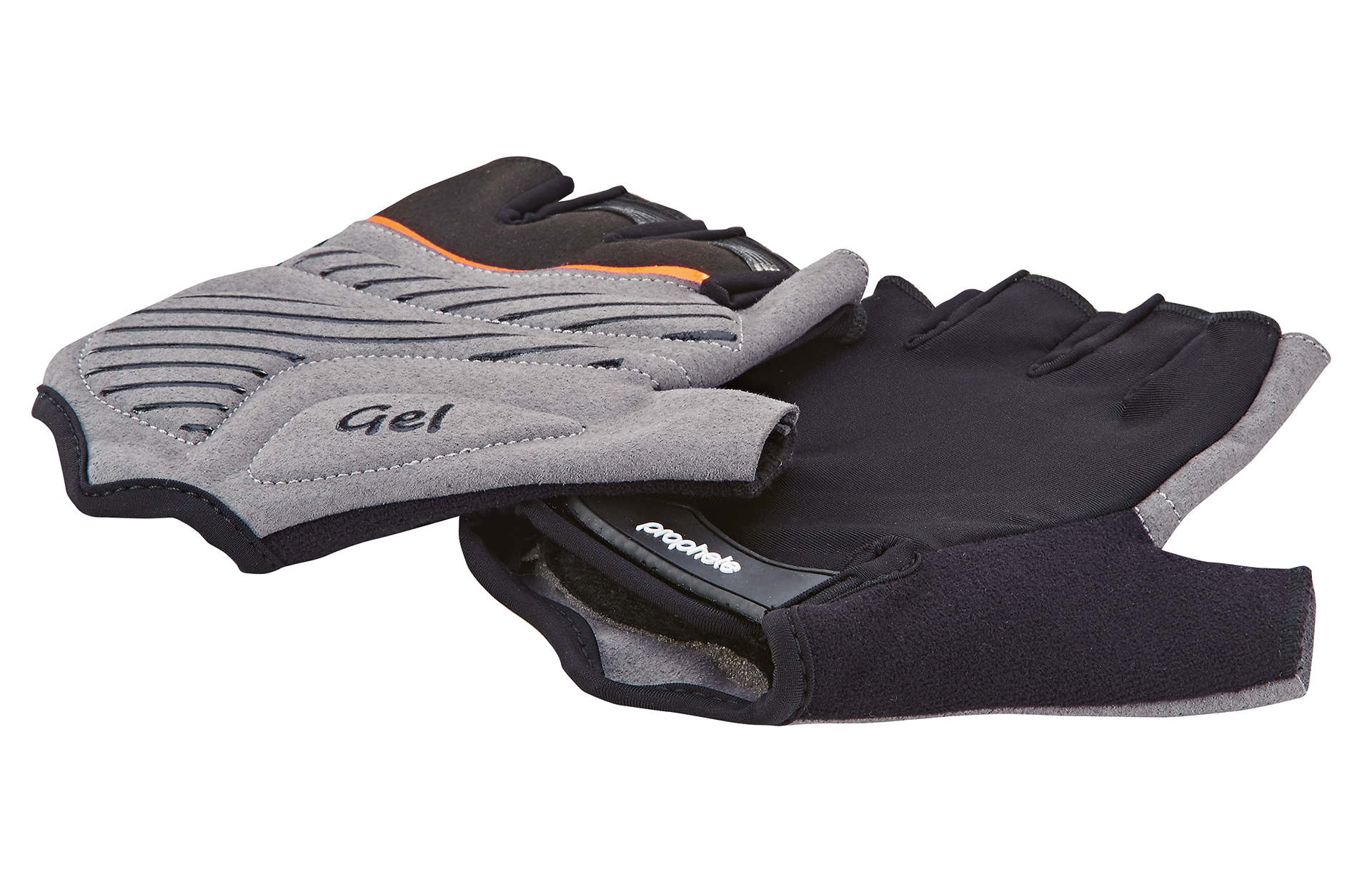 Paar Fahrradhandschuhe, grau und schwarz.