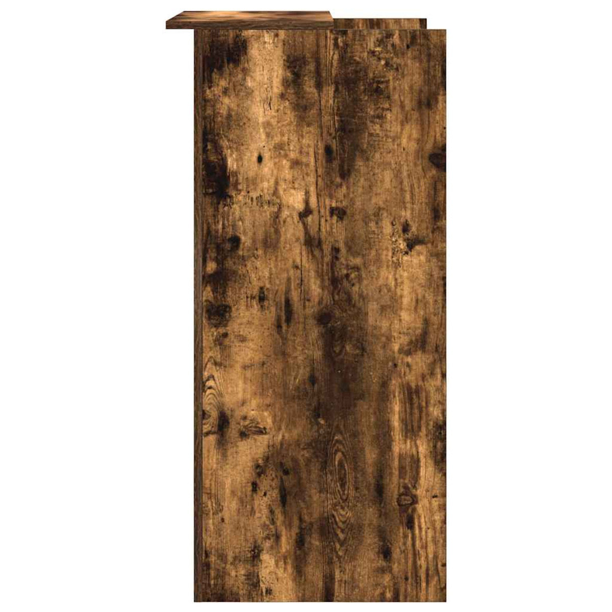 Nahaufnahme einer Holzschreibtischplatte. Das Holz ist braun und hat eine Maserung.