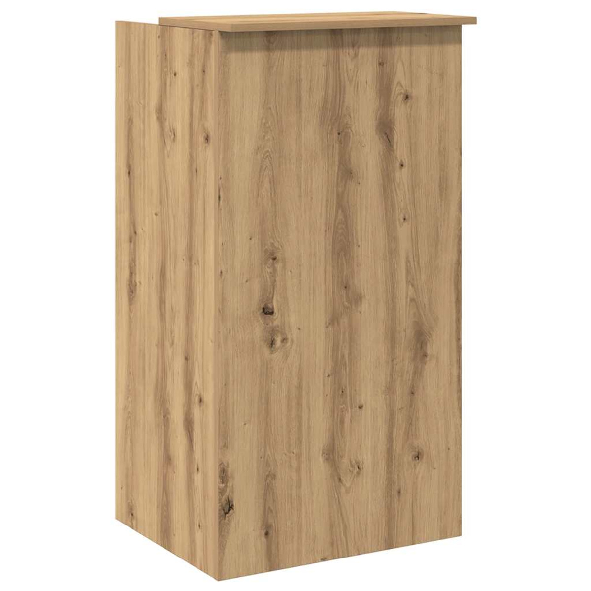 Holzschrank mit Deckplatte, vor weißem Hintergrund.