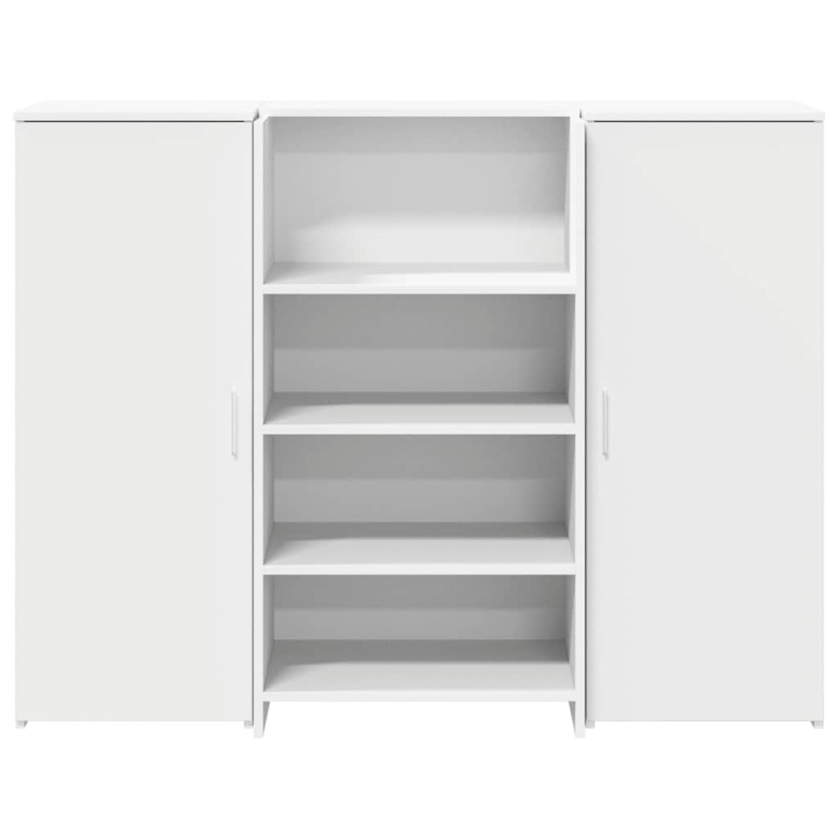 Ein weißer Schrank mit Türen und Regalen.