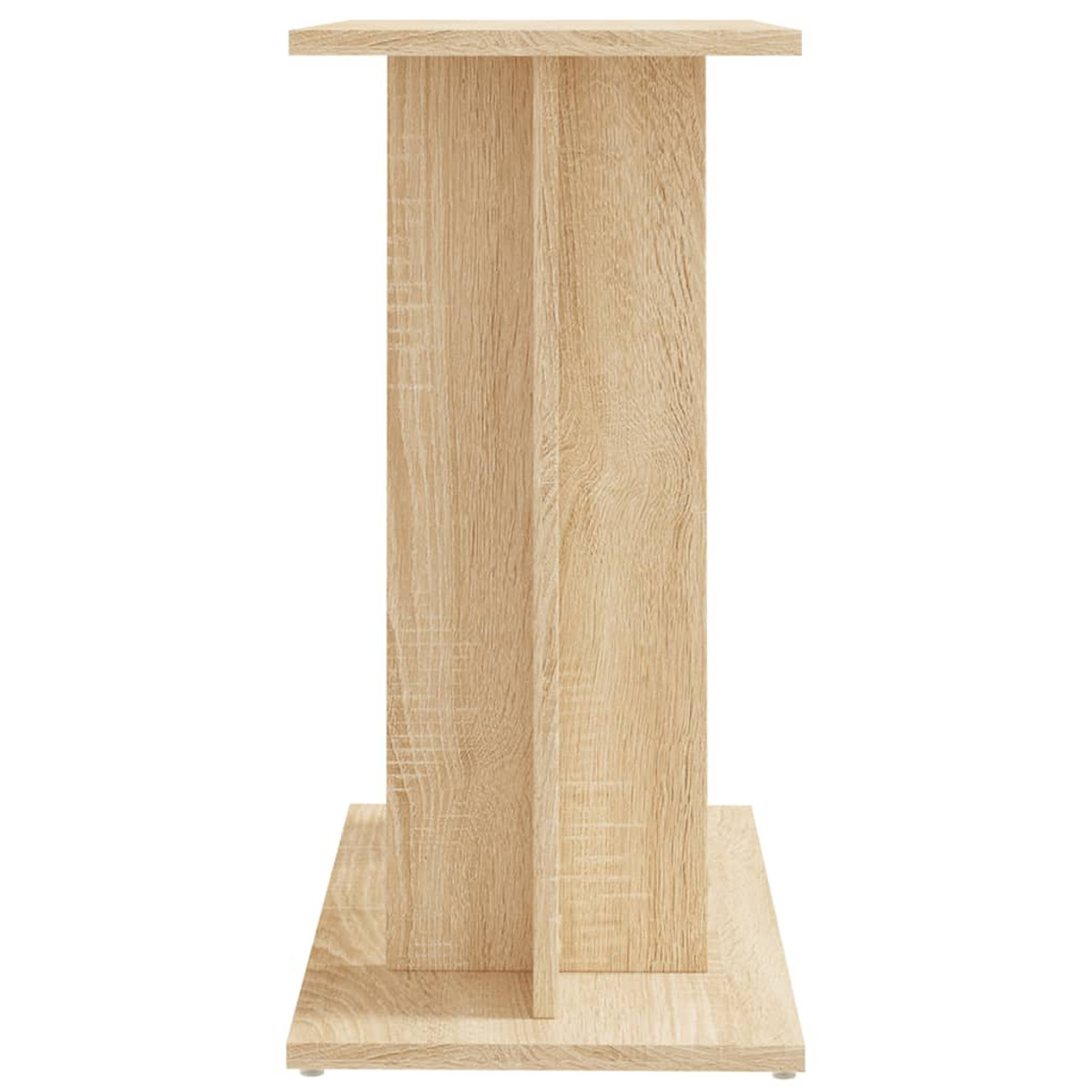 Ein Holzständer mit Basis und Oberteil, und einer vertikalen Stützstruktur dazwischen.