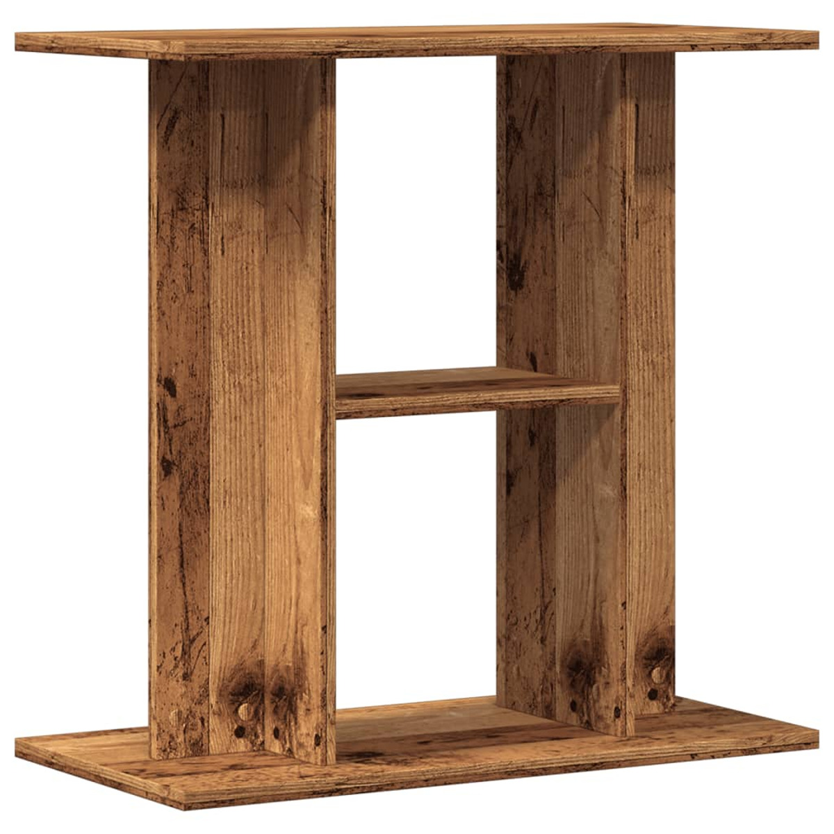 Holzregal aus Brettern, mit einem Regal in der Mitte, rustikales Design.