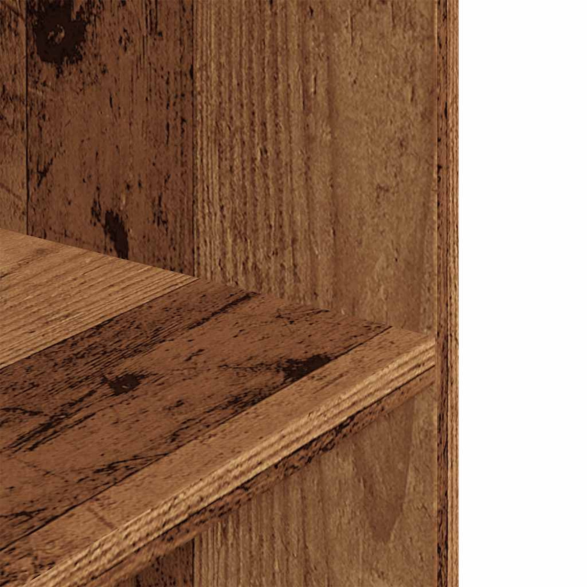 Holzregal mit Holzmaserung. Das Holz ist braun und hat einige Unvollkommenheiten.