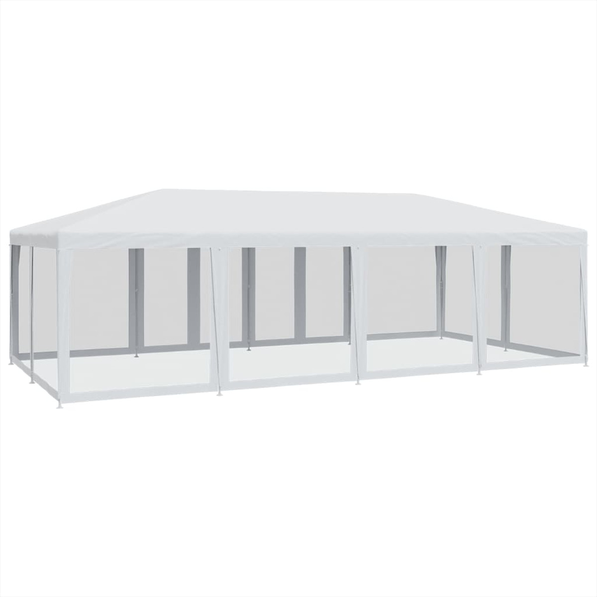 Gazebo rettangolare bianco con lati trasparenti. Sfondo bianco.