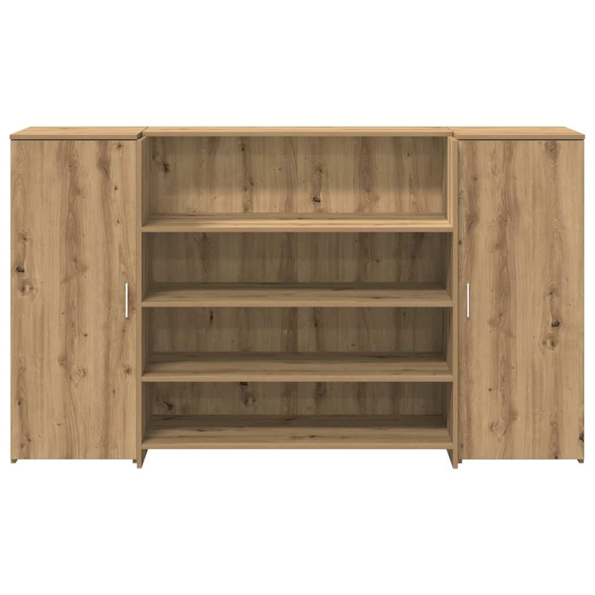 Holzschrank mit Türen und Regalen. Weißer Hintergrund.