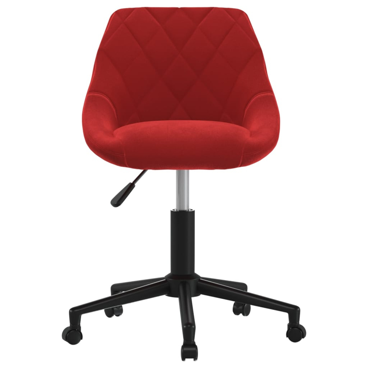 Roter Bürostuhl mit Rautenmuster, schwarzem Fuß und Rollen.