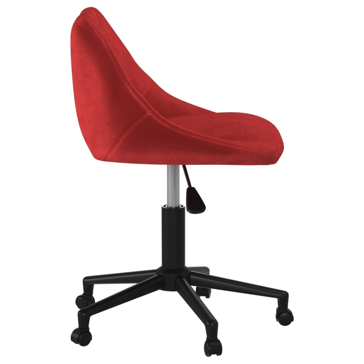 Roter Stoff-Bürostuhl mit schwarzem Gestell, Seitenansicht, auf weißem Hintergrund.