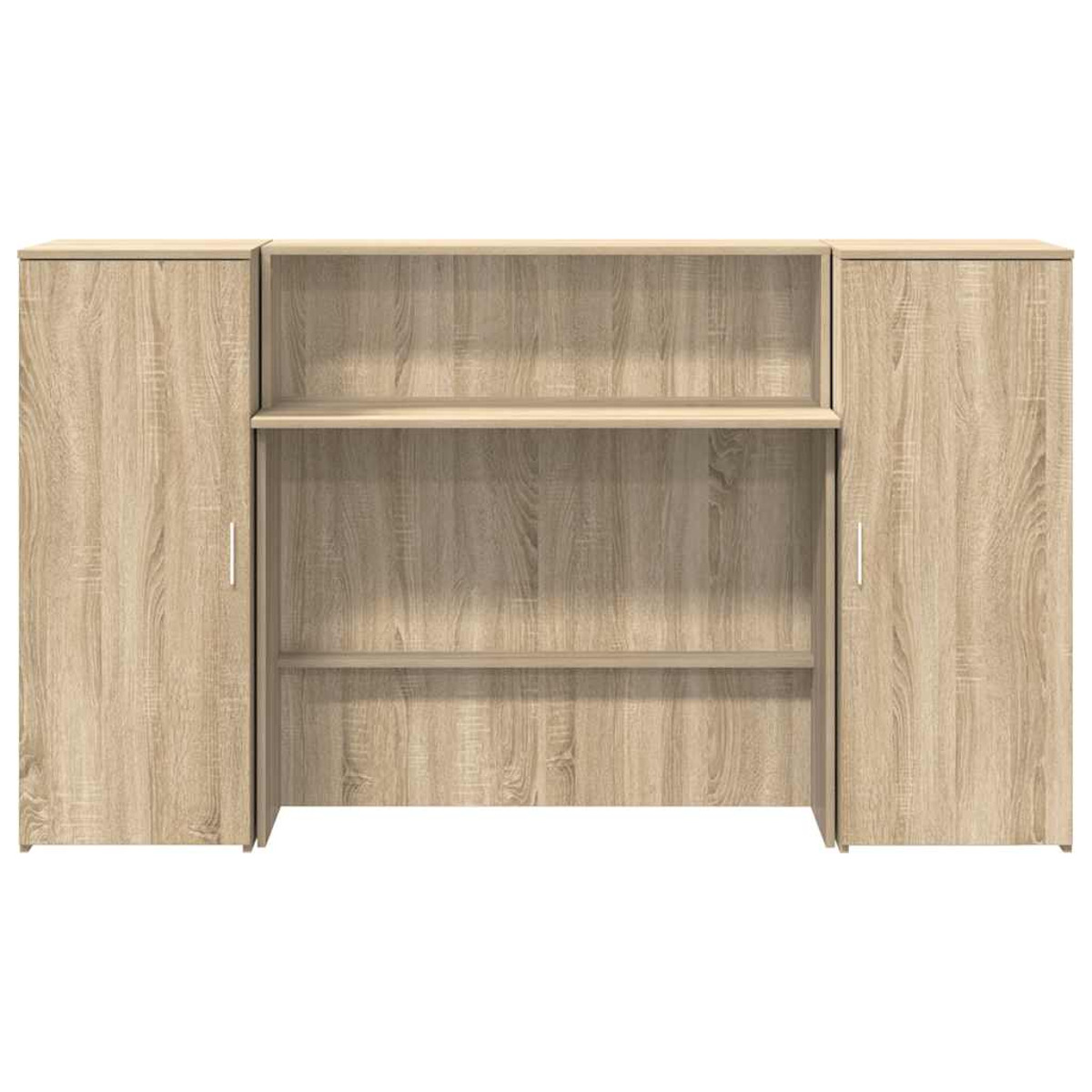 Holzschrank mit Regalen und Türen, vor weißem Hintergrund.