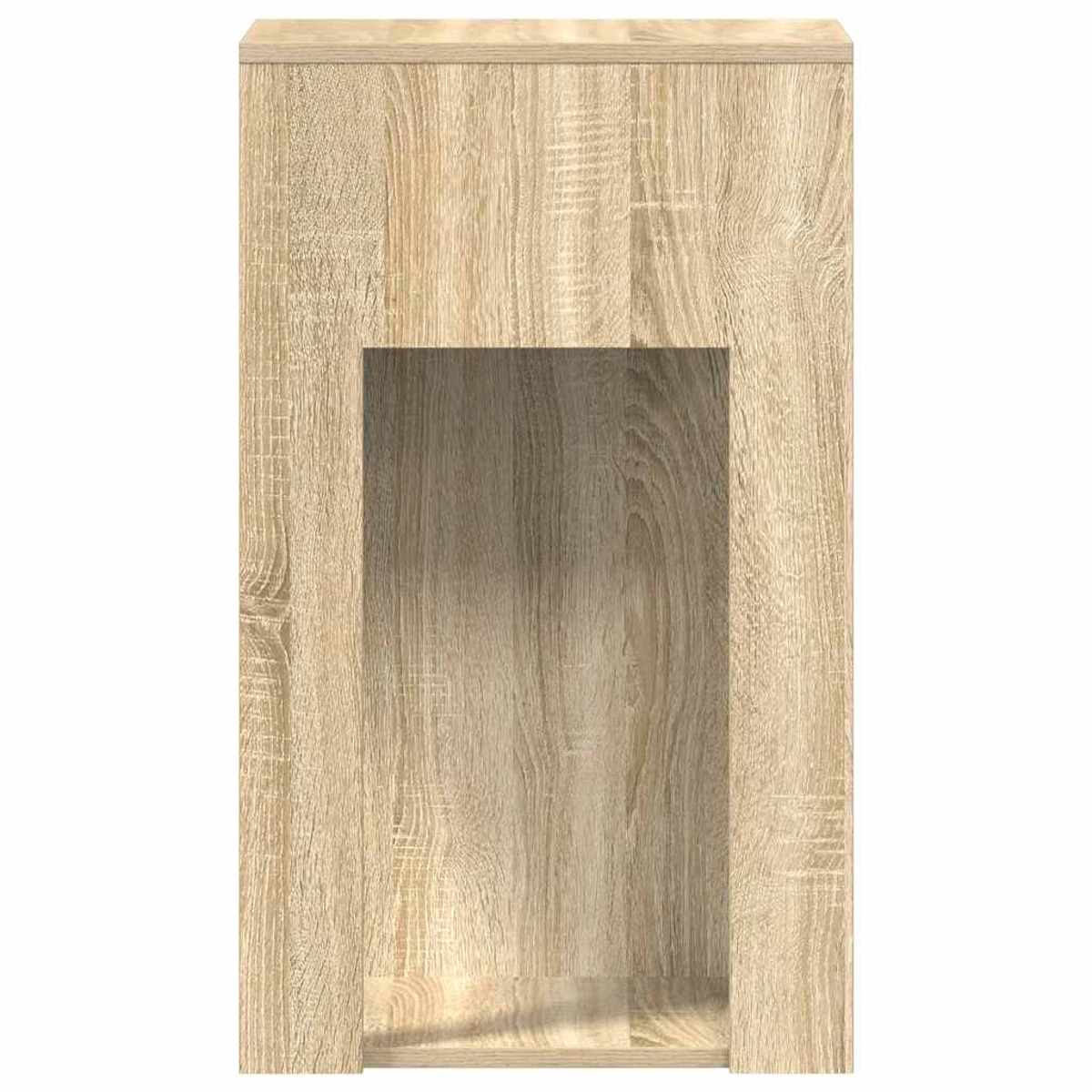 Holzschrank mit offenem Fach. Hellbraune Farbe mit Holzmaserung.
