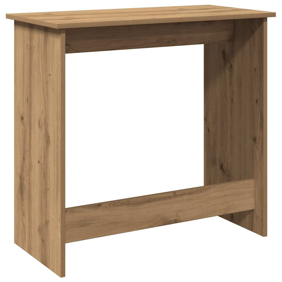 Ein Holztisch mit rechteckiger Platte und offenem Raum.